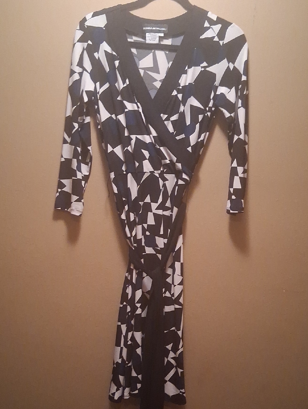 Donna Morgan Black, Navy  and White Abstract Wrap Maxi Dress